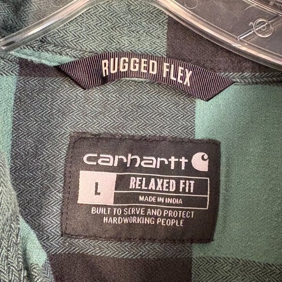 MEN'S Carhart Shirt Rugged Flex Relaxed Fit Green Plaid Button-Down Flannel L - Picture 5 of 5